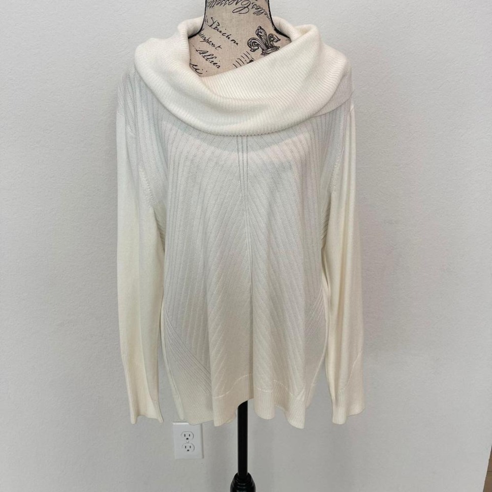 Investments Petites Womens White Cowl‎ Neck Long Sleeve Sweater PXL Textured
